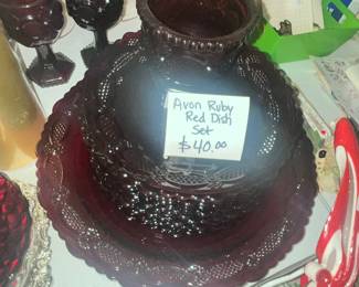 AVON RUBY GLASS DISHES SET
