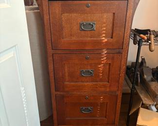T68 - $450. Mission Style 3 Drawer Wooden File Cabinet. Measures 26" x 22" x 42" tall. Excellent Condition.