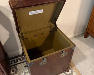 T31 - $75. Leather Cubical Chest by Bond St. of London. Measures 20" x 18" x 22" tall. Overall very good condition.