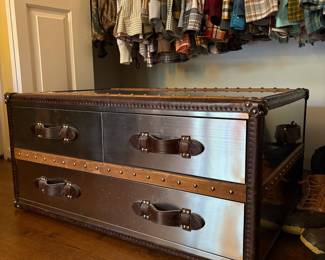 T66 - $400. Restoration Hardware Mayfair Steamer Trunk. Measures 38" x 25" x 18" tall. 3 drawers all slide easily.