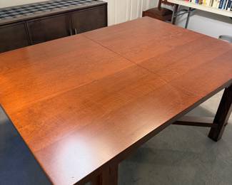 T14 - $2,400. Mission Style Dining Table. No name that I can find - clearly a well built, hand crafted table. Measures 48" x 66" x 29.5" tall. Does have 1 - 12" leaf. *Very* good condition - some very minor scratches on the top.