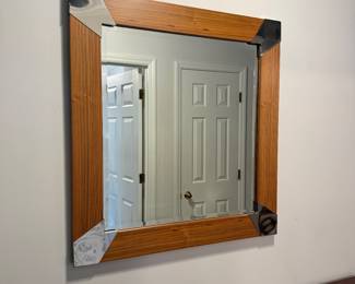 T33 - $65. Entry Mirror. Wood Veneer & Chrome Frame. Measures 30" x 32".