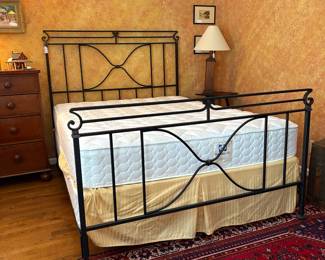 T48 - $500. Iron Queen Bed Frame. Headboard measures 61.5" wide x 57.25" tall - Footboard is 36" tall. Mattress & Box Spring Included if you want them - clean and they look barely used!