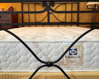 T48 - $500. Iron Queen Bed Frame. Headboard measures 61.5" wide x 57.25" tall - Footboard is 36" tall. Mattress & Box Spring Included if you want them - clean and they look barely used!