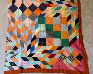 T73 - $50. Patchwork Lap Quilt - Finished but with binding only on 2 sides. Measures 35.5" square. Very Good Condition.