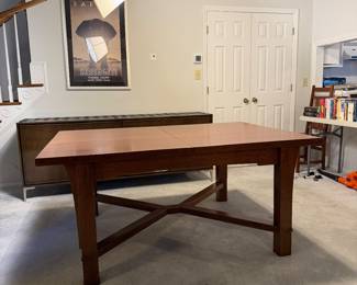 T14 - $2,400. Mission Style Dining Table. No name that I can find - clearly a well built, hand crafted table. Measures 48" x 66" x 29.5" tall. Does have 1 - 12" leaf. *Very* good condition - some very minor scratches on the top.