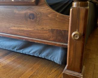 T67 - $425. Queen 4 Poster Bed - Pine Wood. Measures 64" wide x 90.5" long x 72" tall. Mattress and Box Spring are only a couple months old - included for free if you want them.