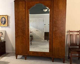 T13 - $2,250. Mirrored Armoire / Wardrobe. EXCELLENT Condition. You will not find one in better shape! Purchased at an antique store in Scott, AR. Measures 70" x 20" x 7' tall. I believe it moves in 5 pieces - please have appropriate help - it's still going to be a project!