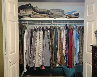 3 Closets of *Nice* Mens Clothing. Shirts are all size 2XL. Pants are all 42x34. Shorts are 42. Brands include J. Crew, Banana Republic, Columbia, Marmot, Northface, Patagonia, Royal Robbins, tyrwitt