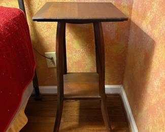 T42 - $125. Wooden Side Table. Measures 15" square x 28.25" tall.