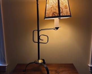 T55 - $35. Iron & Brass Table Lamp. Measures 22.5" tall.