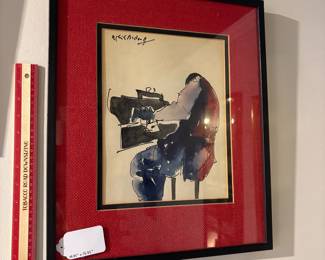 T75 - $850. Set of 4 Leo Meiersdorff Jazz Original Watercolors. 3 have the same woven matting and 1 is different.