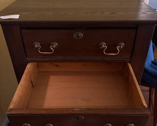 T59 - $175. Wooden Lingerie Chest. All drawers slide perfectly. Measures 26" x 17" x 47.25" tall.
