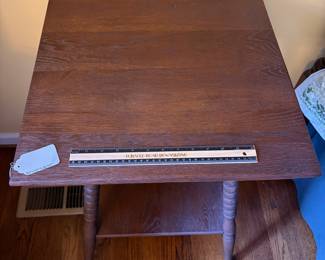 T54 - $125. Antique Wooden Side Table. Measures 20" square x 28.75" tall. Sturdy and in excellent condition.