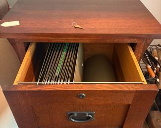 T68 - $450. Mission Style 3 Drawer Wooden File Cabinet. Measures 26" x 22" x 42" tall. Excellent Condition.