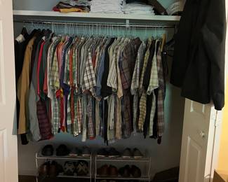 3 Closets of *Nice* Mens Clothing. Shirts are all size 2XL. Pants are all 42x34. Shorts are 42. Brands include J. Crew, Banana Republic, Columbia, Marmot, Northface, Patagonia, Royal Robbins, tyrwitt