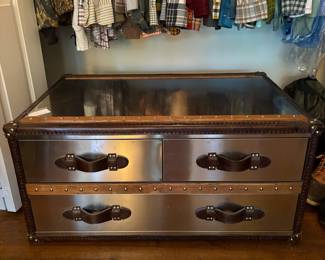 T66 - $400. Restoration Hardware Mayfair Steamer Trunk. Measures 38" x 25" x 18" tall. 3 drawers all slide easily.
