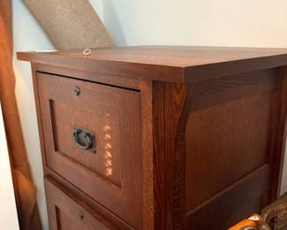 T68 - $450. Mission Style 3 Drawer Wooden File Cabinet. Measures 26" x 22" x 42" tall. Excellent Condition.