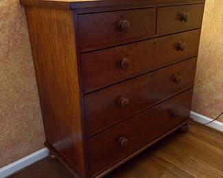 T37 - $375. Antique 5 Drawer Dresser. All drawers slide easily. Excellent Condition - one tiny piece of veneer is chipped near the back. Measures 42.5" x 20.25" x 42" tall.