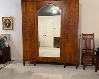 T13 - $2,250. Mirrored Armoire / Wardrobe. EXCELLENT Condition. You will not find one in better shape! Purchased at an antique store in Scott, AR. Measures 70" x 20" x 7' tall. I believe it moves in 5 pieces - please have appropriate help - it's still going to be a project!