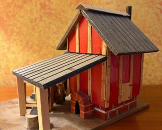 T39 - $50. Handcrafted Miniature Tobacco Barn. Measures 9.25" x 7" x 7" tall.
