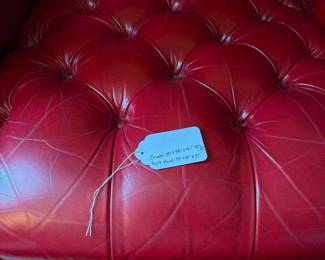 T53 - $325. Queen Anne Tufted Leather Chair & Ottoman. Excellent Condition. Measures 33" x 33" deep x 41" tall. Floor to Seat is 18". Ottoman is 23" x 18" x 15".