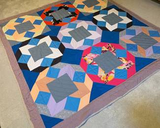 T71 - $150. Patchwork Quilt. Measures 84" square. Very good condition - needs a few very minor repairs.
