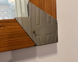 T33 - $65. Entry Mirror. Wood Veneer & Chrome Frame. Measures 30" x 32".