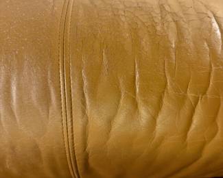 T2 - $950. Highland House “Expressions” Leather Sofa with Down Cushion. VERY squishy seat! Very deep seat. One arm has some cracking in the leather the other is still perfect. See photos. Measures 7’ long x 45” deep x 36” tall. Floor to Seat is 20”.