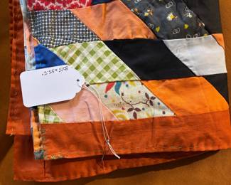 T73 - $50. Patchwork Lap Quilt - Finished but with binding only on 2 sides. Measures 35.5" square. Very Good Condition.
