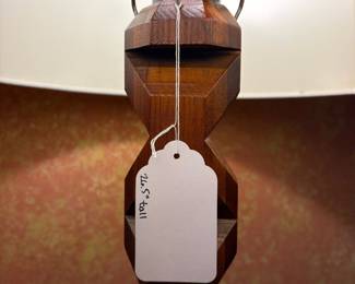 T38 - $60. Sculptural Wooden Table Lamp. Possibly Homemade. Measures 26.5" tall.