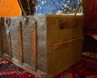 T44 - $175. Antique Trunk. Measures 32" x 18.25" x 20.25" tall. Either beautifully redone or in Excellent Antique Condition!