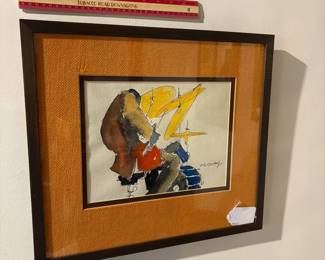 T75 - $850. Set of 4 Leo Meiersdorff Jazz Original Watercolors. 3 have the same woven matting and 1 is different.