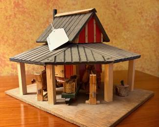 T39 - $50. Handcrafted Miniature Tobacco Barn. Measures 9.25" x 7" x 7" tall.