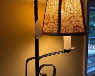 T55 - $35. Iron & Brass Table Lamp. Measures 22.5" tall.