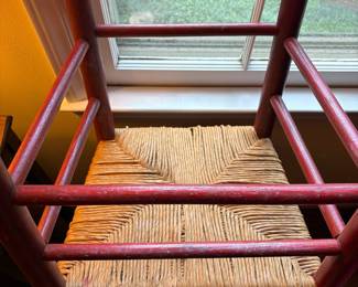 T57 - $40. Single Ladder Back Chair. Measures 17.25" wide x 14" deep x 43.75" tall. Floor to seat is 17.25".