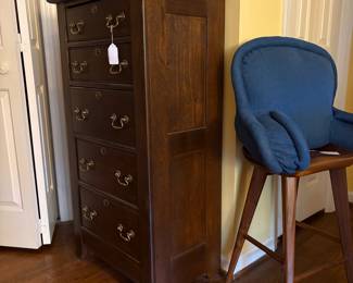 T59 - $175. Wooden Lingerie Chest. All drawers slide perfectly. Measures 26" x 17" x 47.25" tall.