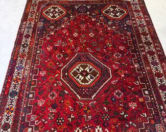 T1 - $395. Persian Shiraz Are Rug - feels like wool but no tag. Measures 70” x 113”. Very gently used - I think it’s relatively new.