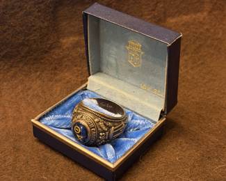 G1- $1,800. 1963 Men's Class Ring From UNC. 10kt gold. Size 12/13. No signs of wear - excellent condition. 32 grams with stone.