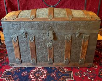T44 - $175. Antique Trunk. Measures 32" x 18.25" x 20.25" tall. Either beautifully redone or in Excellent Antique Condition!
