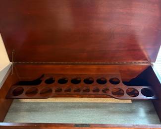 T78 - $225. Wood Bar Cabinet. Measures 36" x 18.25" x 32.75" tall. . Wooden but light and on wheels.