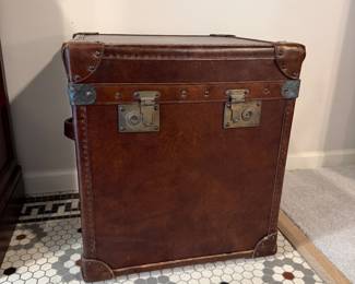 T31 - $75. Leather Cubical Chest by Bond St. of London. Measures 20" x 18" x 22" tall. Overall very good condition.