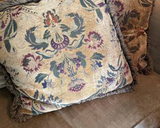 Floral tapestry throw pillows with fringe trim, set of three