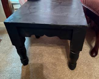 Black wood square end table with turned legs