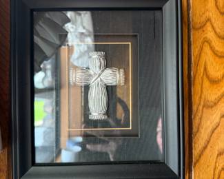 Framed silver-tone bundled-reed cross wall art in black shadow box