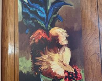 Signed rooster still life oil painting on canvas, unframed
