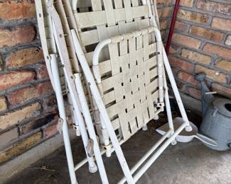 Vinyl webbed folding lawn chairs, set of two
