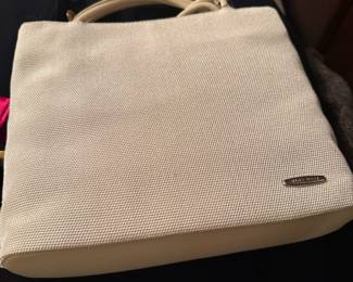 Nine West cream woven tote bag with leather trim