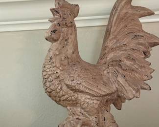 Distressed carved rooster figurine with weathered brown finish