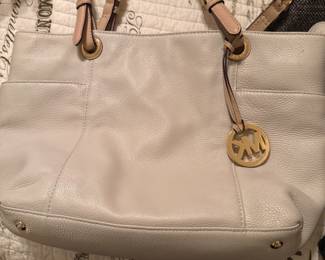 Michael Kors cream leather tote with gold hardware
